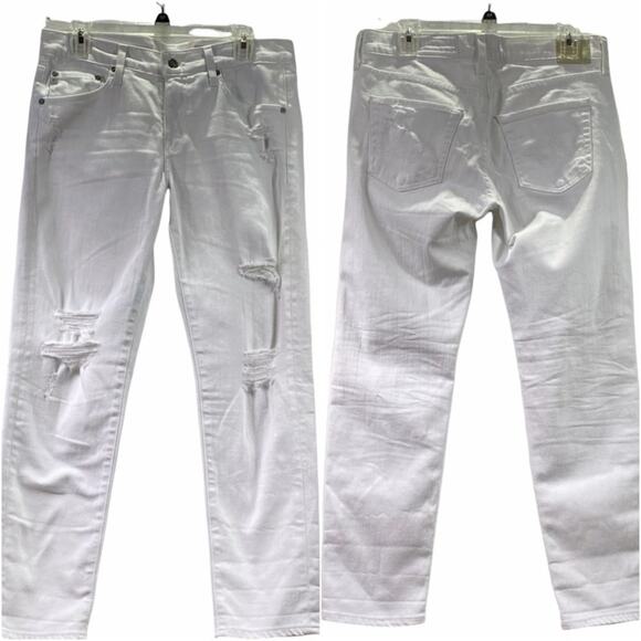 Adriano Goldschmied Ex-Boyfriend Distressed Slouchy Denim Jeans Size 28R White - Picture 2 of 12